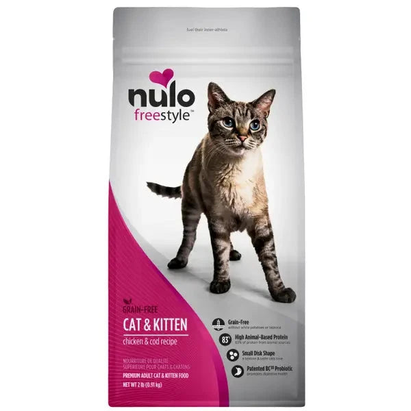 Nulo Freestyle Grain-Free High-Protein Omega-3 Chicken and Cod Kitten and Adult Dry Cat Food 2 Pounds