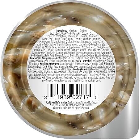 Nulo Freestyle Grain-Free Signature Stews Chicken Duck and Pumpkin Adult and Kitten Wet Cat Food Trays - 2.8 Oz - Case of 24