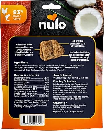 Nulo Functional Jerky Bites Chicken and Salmon Puppy Health Jerky Dog Treats - 5 Oz