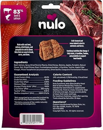 Nulo Funtional Jerky Bites Heart Health Salmon and Beef Jerky Dog Treats - 5 Oz