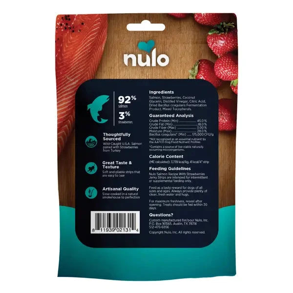 Nulo Grain-Free High-Protein Digestive and Immune Health Salmon with Strawberries Premium Strips Jerky Dog Treats - 5 Oz