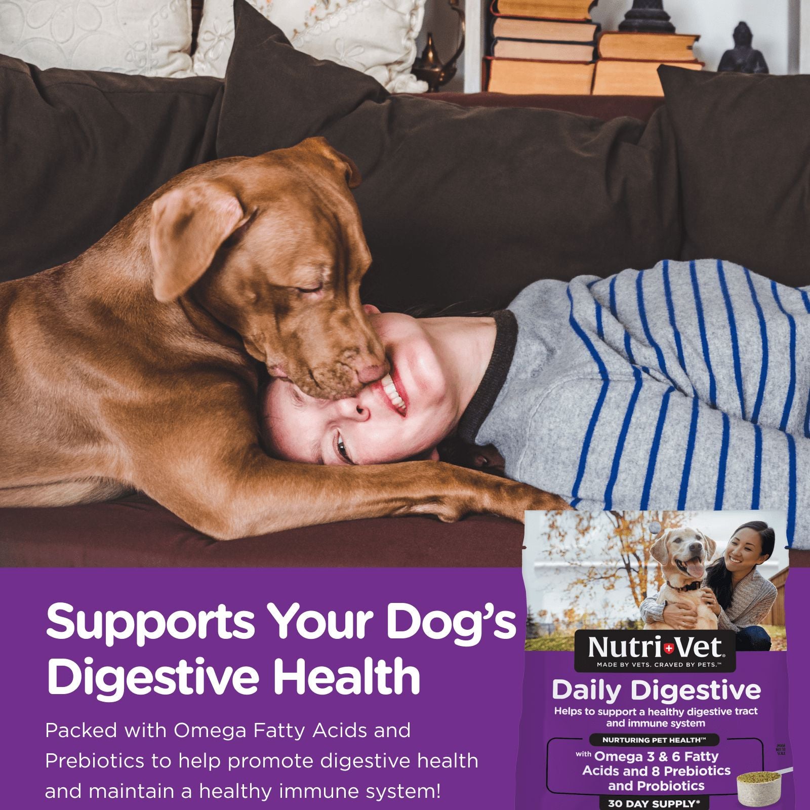 Nutri-Vet Daily Digestive and Immune Powder Omega-3-6 Supplemental Dog Food Topper - 1.76 Lbs - 30 Day Supply