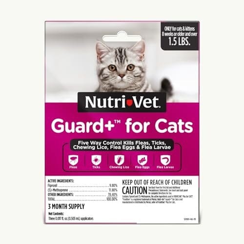 Nutri-Vet Guard+ Waterproof Topical Cat Flea and Tick Prevention Treatment - Cats 1.5+ Lbs - 3 Monthly Dose - 90 Days Default Title