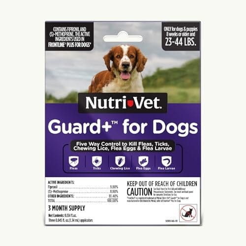 Nutri-Vet Guard+ Waterproof Topical Dog Flea and Tick Prevention Treatment - 3 Month Dose - 90 Count Dogs 23-44 Lbs