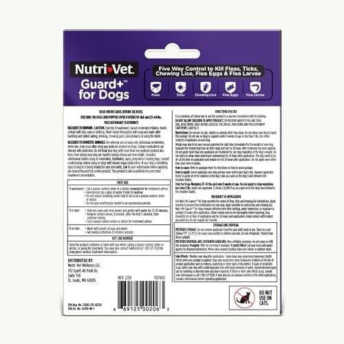 Nutri-Vet Guard+ Waterproof Topical Dog Flea and Tick Prevention Treatment - 3 Month Dose - 90 Count