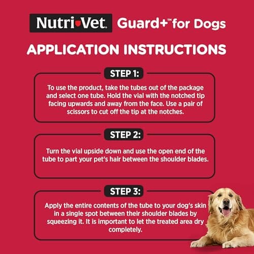 Nutri-Vet Guard+ Waterproof Topical Dog Flea and Tick Prevention Treatment - 3 Month Dose - 90 Count