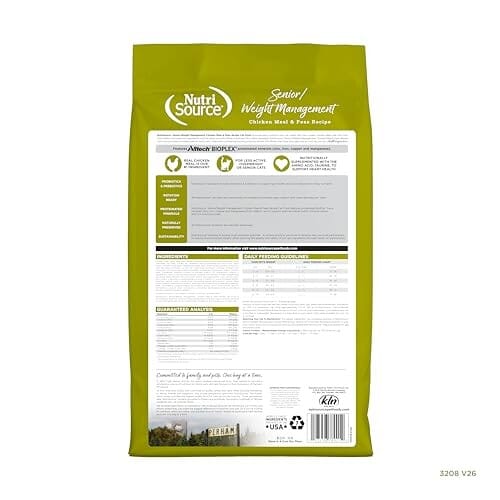 Nutrisource Chicken Meal and Peas with Wholesome Grains Weight Management Senior Dry Cat Food - 12 Lbs