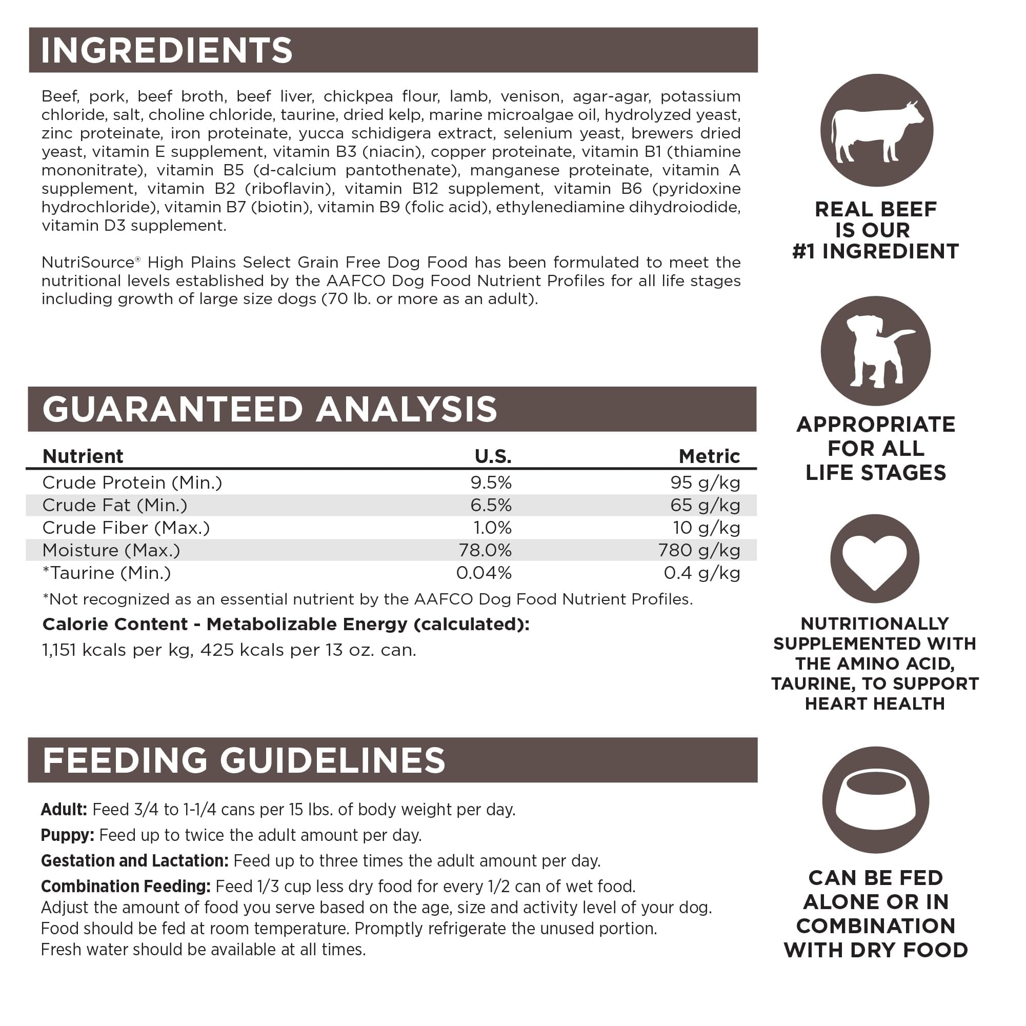 Nutrisource Grain-Free High Plains Select Canned Dog Food - 13 oz - Case of 12  