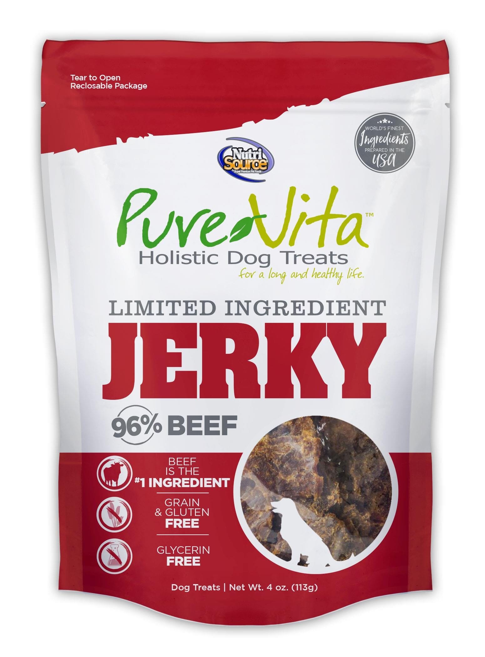 Nutrisource Pure Vita Beef Jerky Dog Treats - 4 oz  