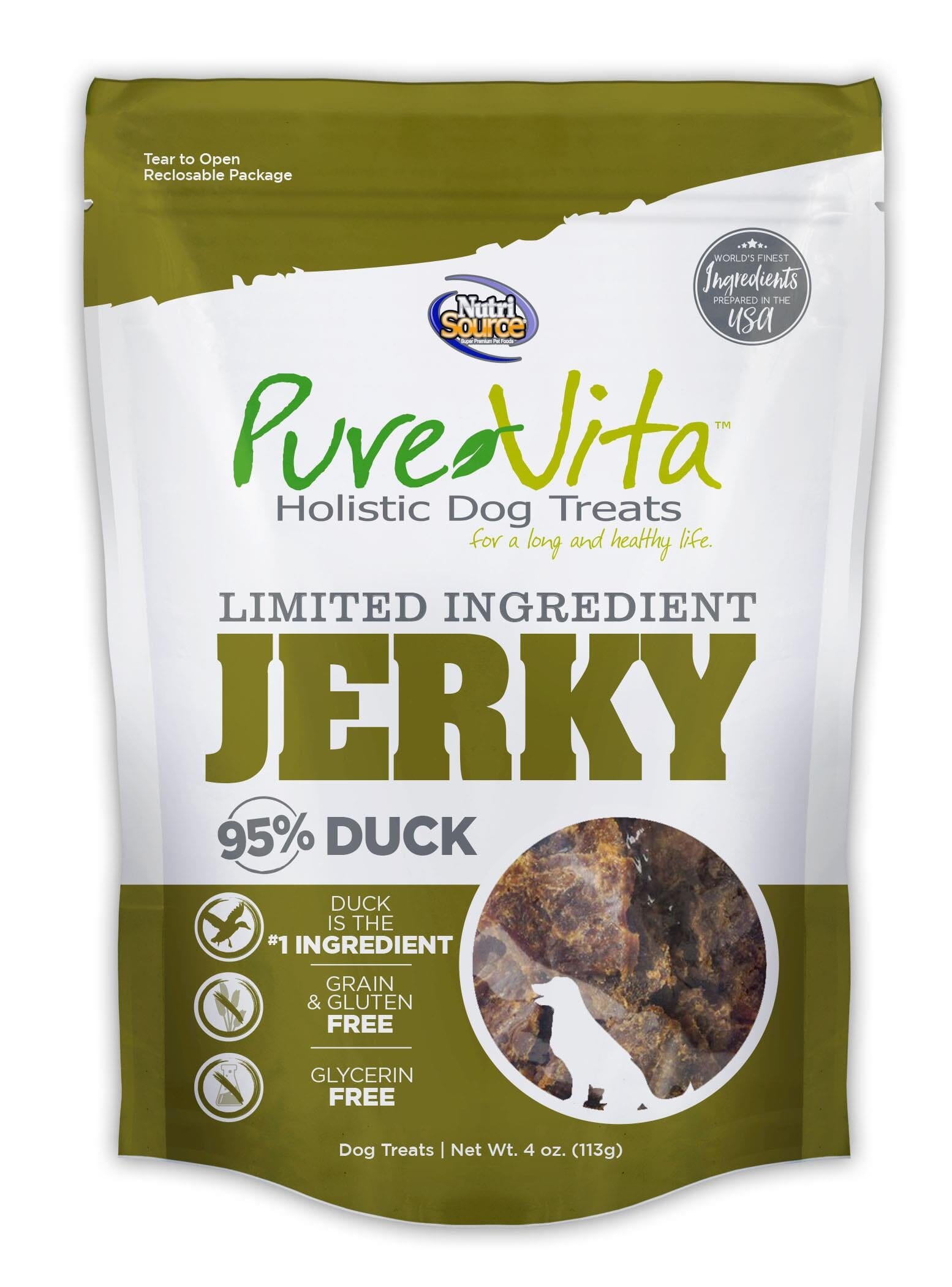 Nutrisource Pure Vita Duck Jerky Dog Treats - 4 oz  