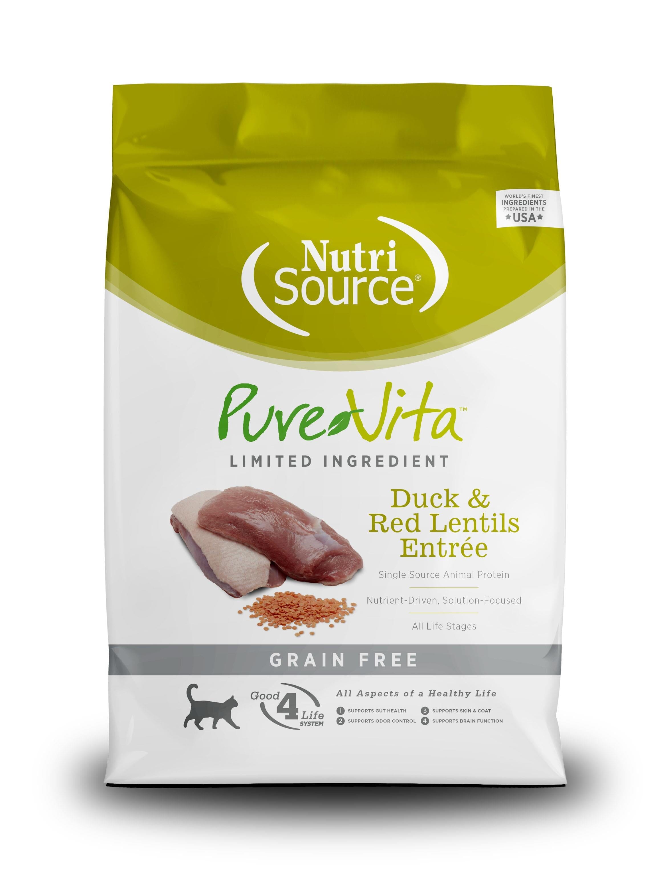 Nutrisource Pure Vita Grain Free Duck & Lentils (10 per bale) Dry Cat Food - 2.2 lb Bag  