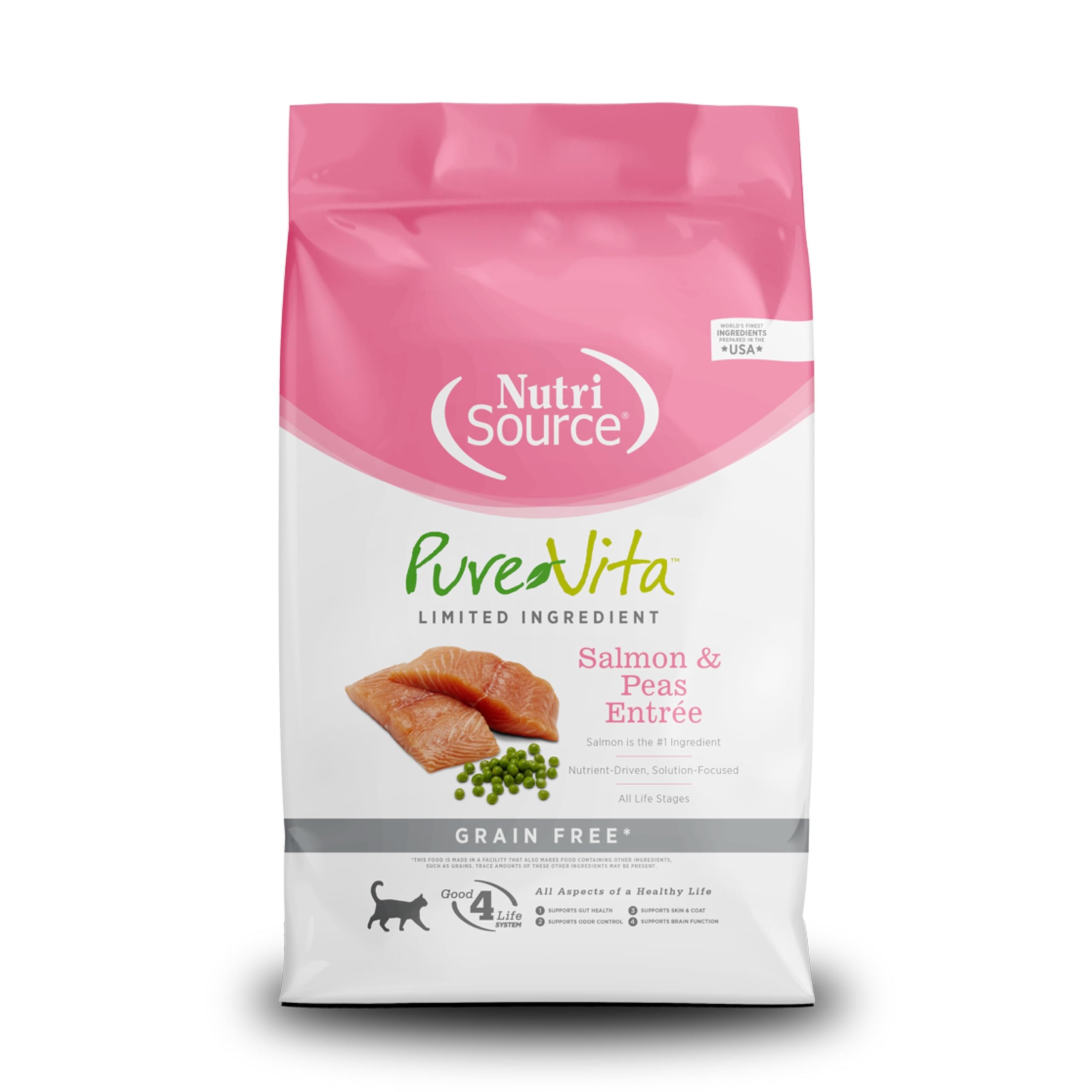 Nutrisource Pure Vita Grain Free Salmon & Peas Entrée (10 per bale) Dry Cat Food - 2.2 lb Bag  