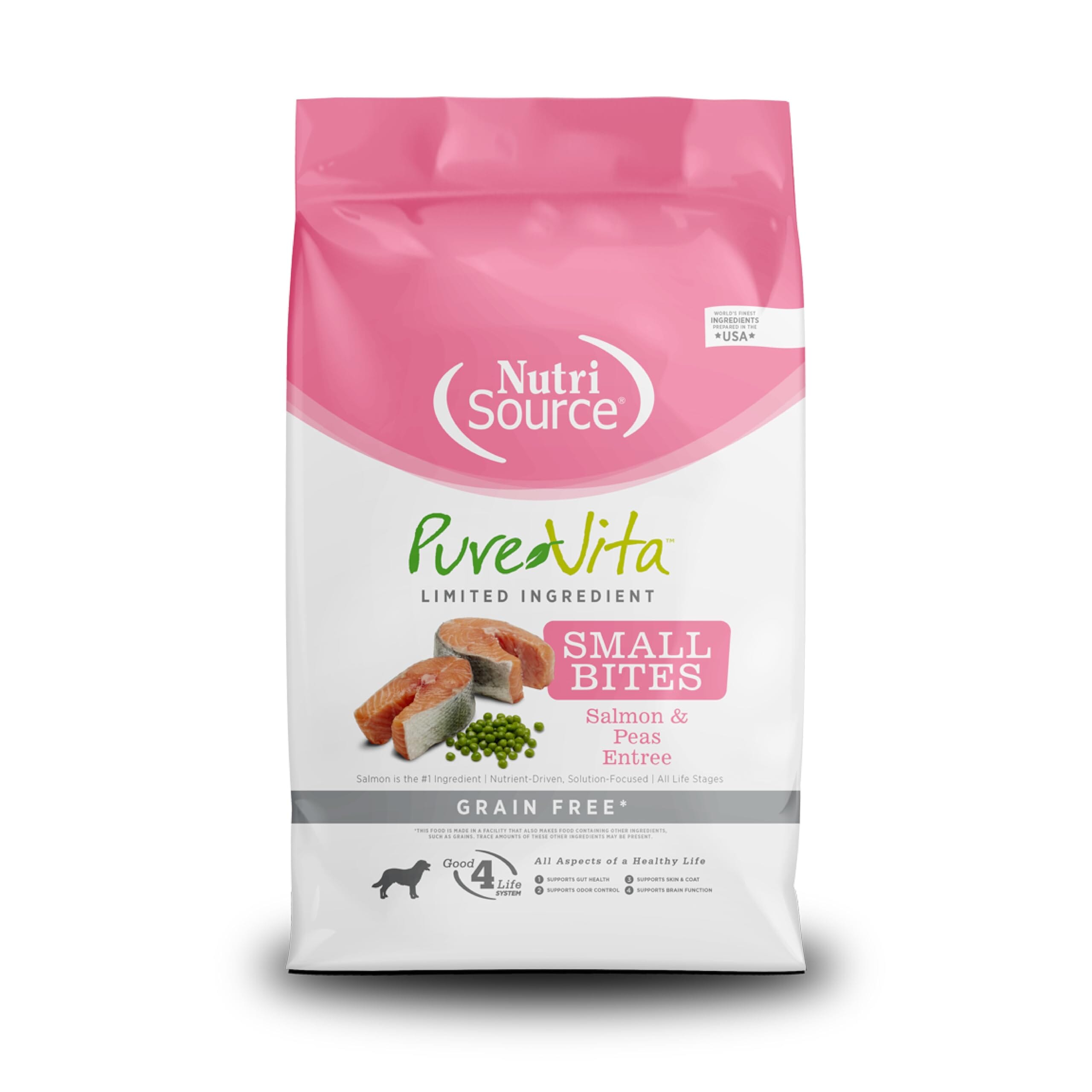 Nutrisource Pure Vita Grain Free Small Salmon & Peas Entrée Dry Dog Food - 15 lb Bag  