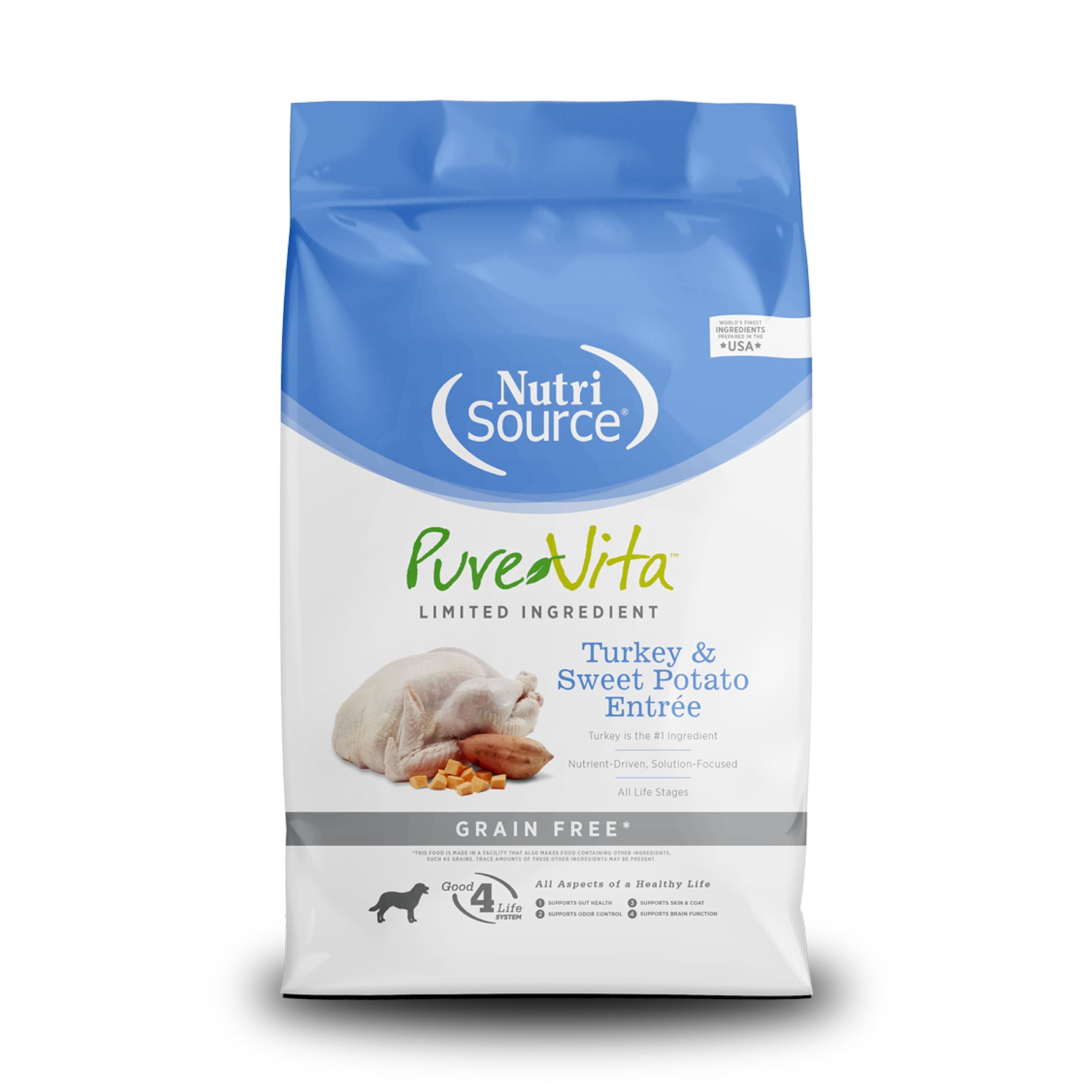 Nutrisource Pure Vita Grain Free Turkey & Sweet Potato Entrée (8 per bale) Dry Dog Food - 5 lb Bag  