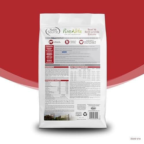 Nutrisource PureVita Grain-Free Limited Ingredient Beef and Red Lentils Dry Dog Food - 12 Lbs