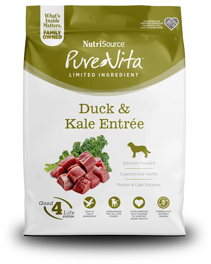 Nutrisource PureVita Grain-Free Limited Ingredient Duck and Kale Entrée Dry Dog Food - 12 Lbs