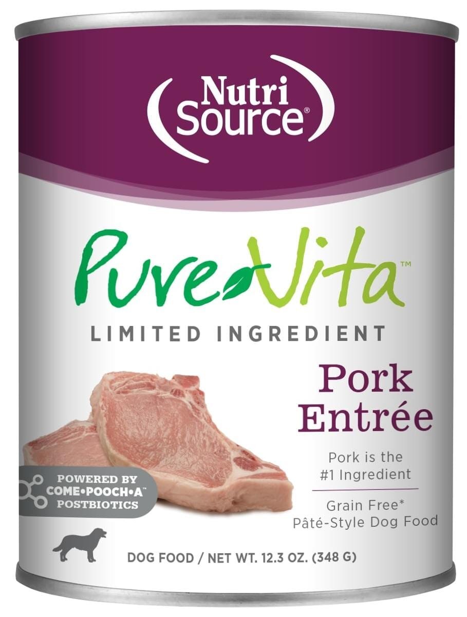 Nutrisource PureVita Grain-Free Limited Ingredient Pork Entrée Canned Dog Food - 12.3 Oz - Case of 12 Default Title