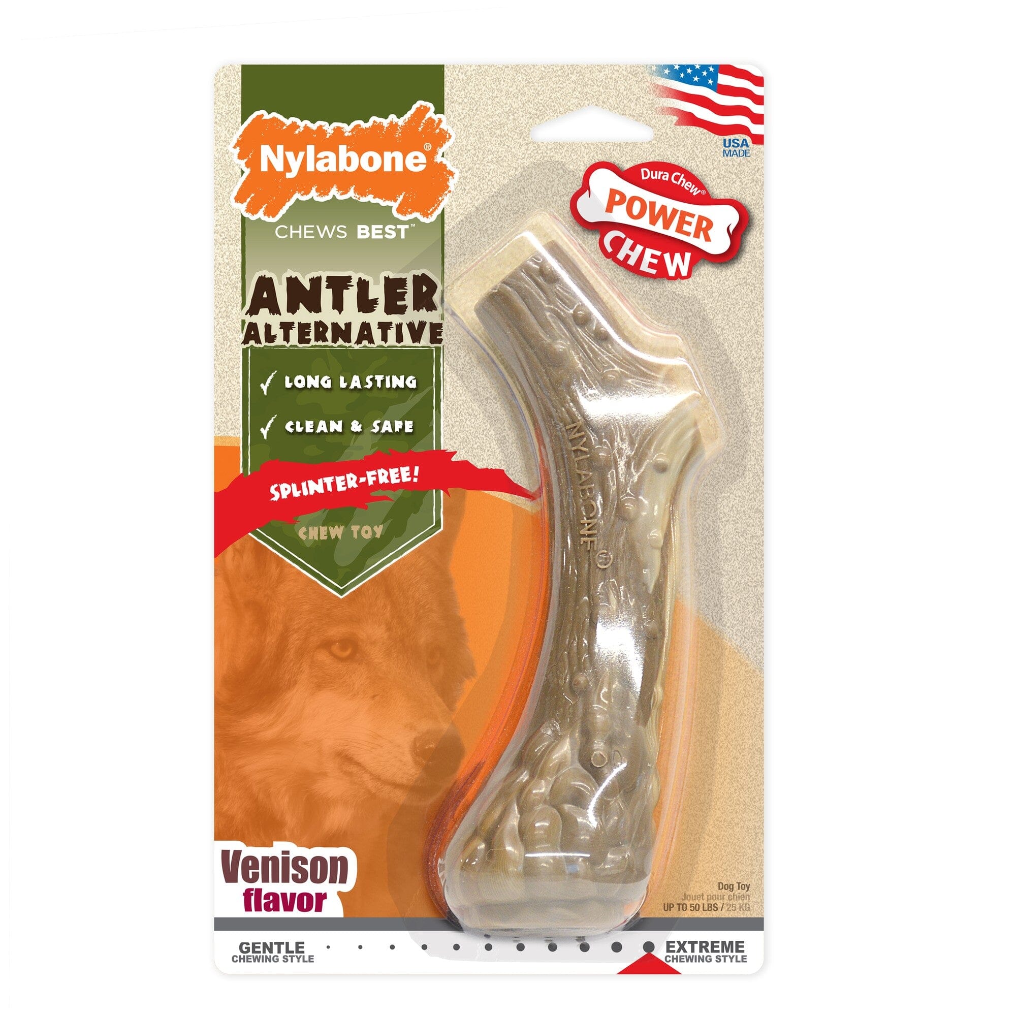 Nylabone Antler Alternative Durable Aggressive-Chew Venison Flavor Nylon Chew Dog Toy Large