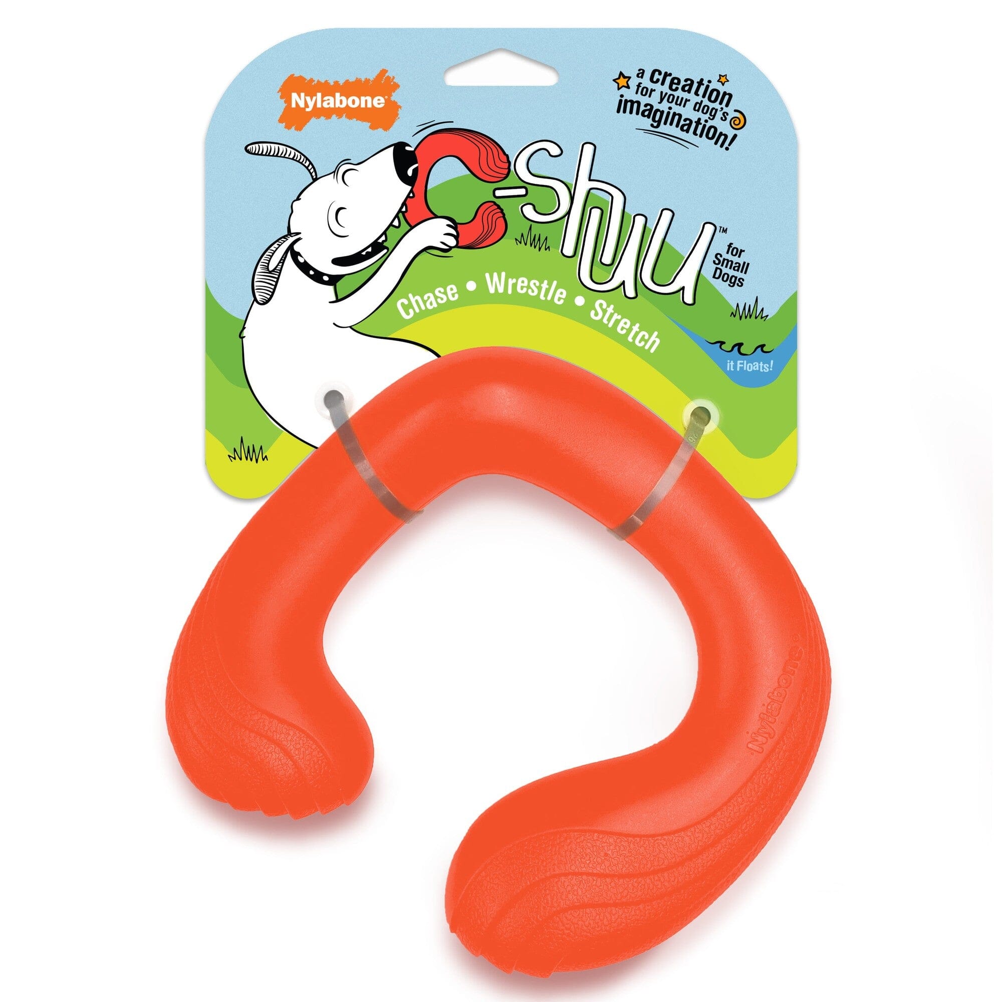 Nylabone C-Shuu Creative Play Lightweight and Squishy Stretching Floating Fetch Dog Toy - Small Red