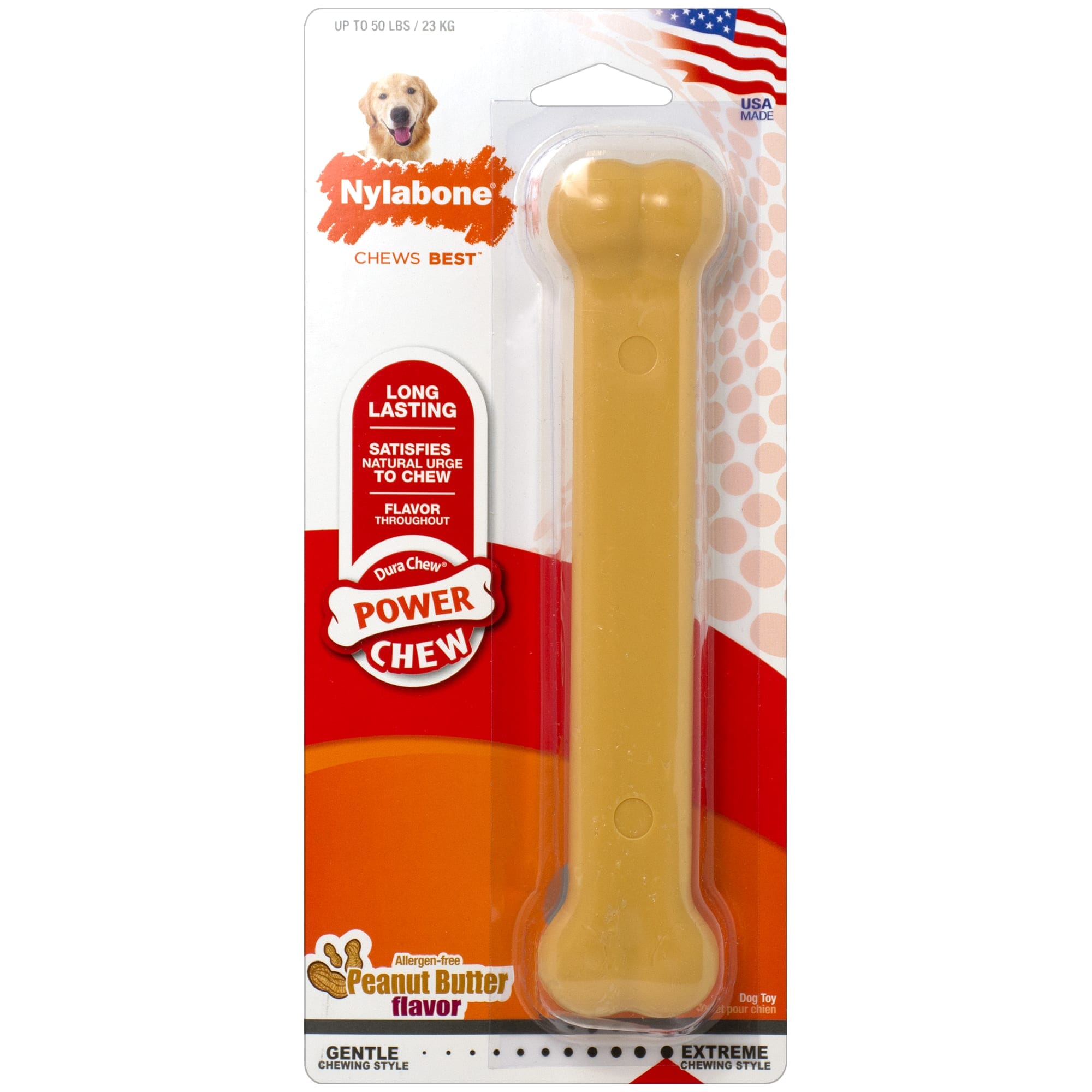 Nylabone Classic Bone Durable Power-Chew Peanut Butter Flavored Nylon Chew Dog Toy Large/Giant