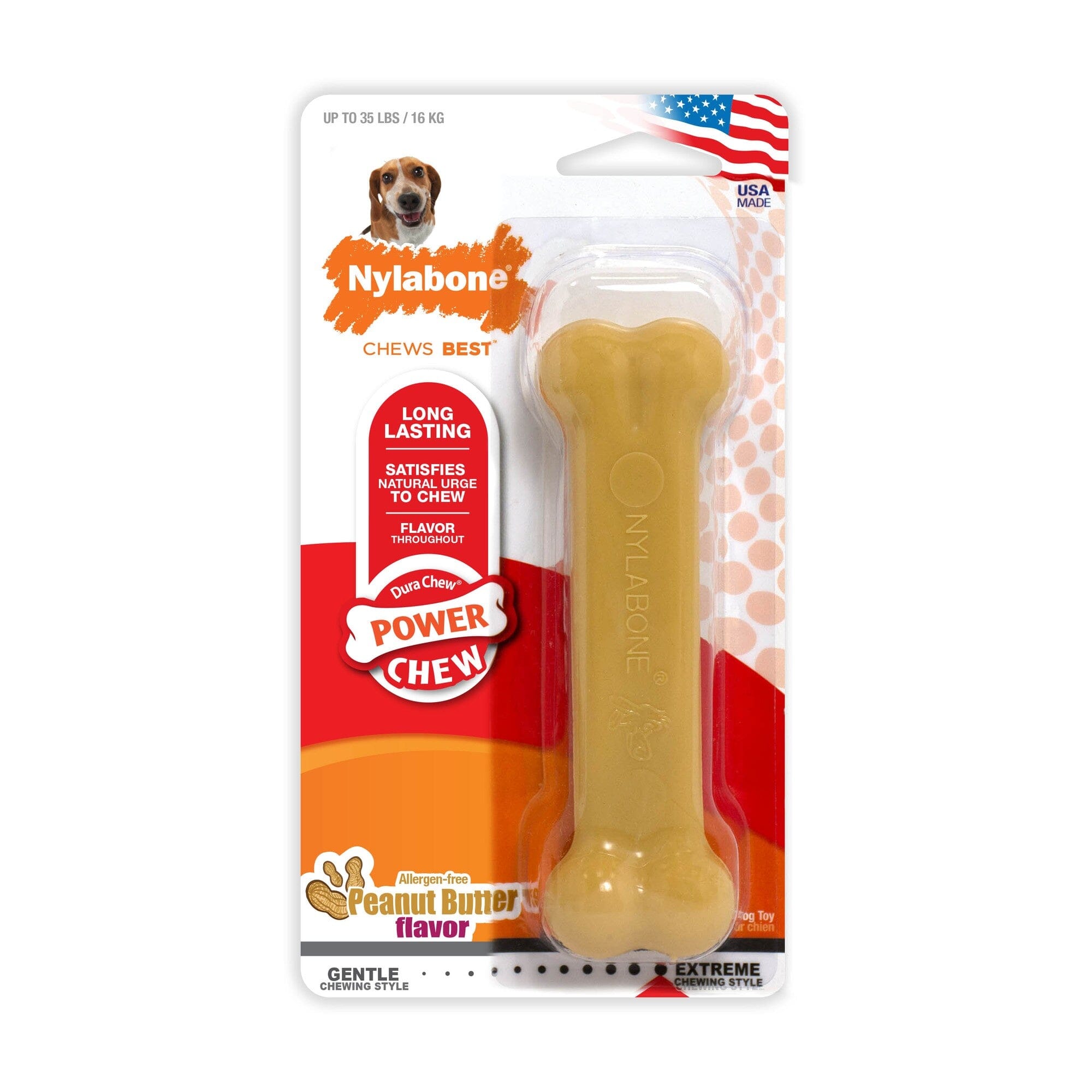 Nylabone Classic Bone Durable Power-Chew Peanut Butter Flavored Nylon Chew Dog Toy Medium/Wolf