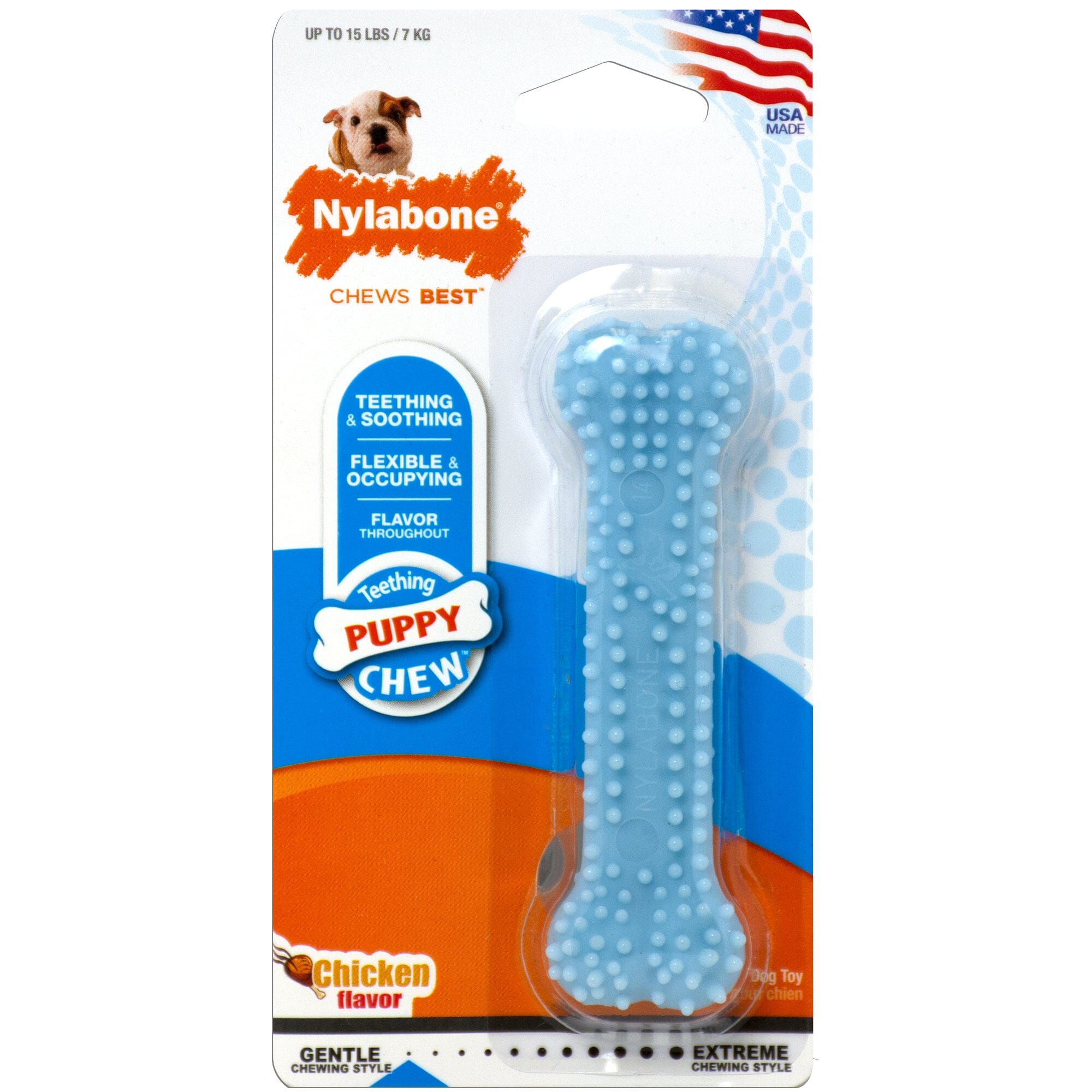 Nylabone Dental Bone Puppy-Chew Chicken Flavored Teething Puppy Nylon Chew Dog Toy - Blue - Extra Small/Petite Default Title