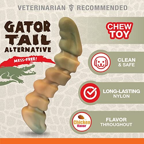 Nylabone Gator Tail Alternative Power-Chew Chicken Flavored Nylon Chew Dog Toy - Large/Giant