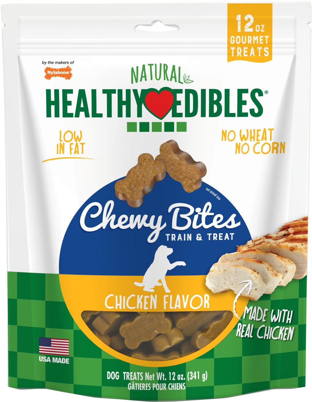 Nylabone Healthy Edibles Chewy Bites Dog Biscuits Treats - Chicken - 12 Oz  