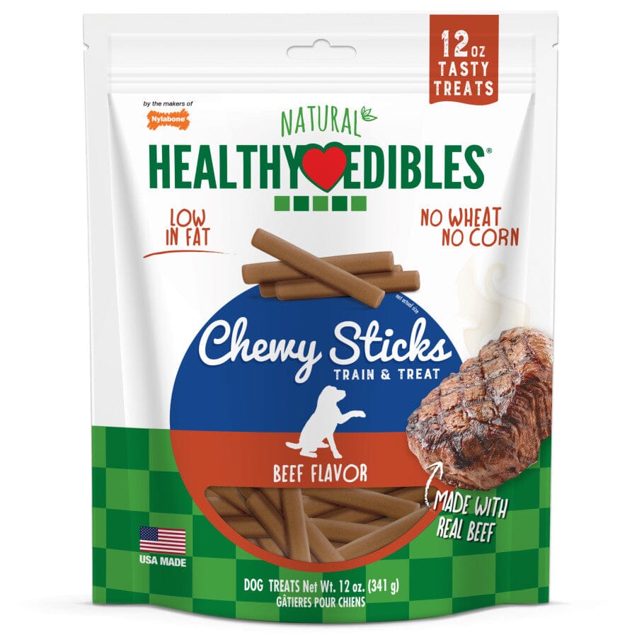 Nylabone Healthy Edibles Chewy Sticks Dog Biscuits Treats - Beef - 12 Oz  