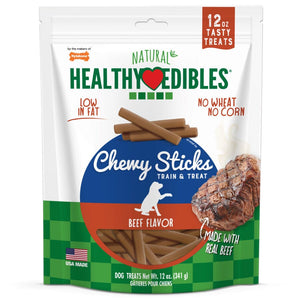 Nylabone Healthy Edibles Chewy Sticks Dog Biscuits Treats - Beef - 12 Oz