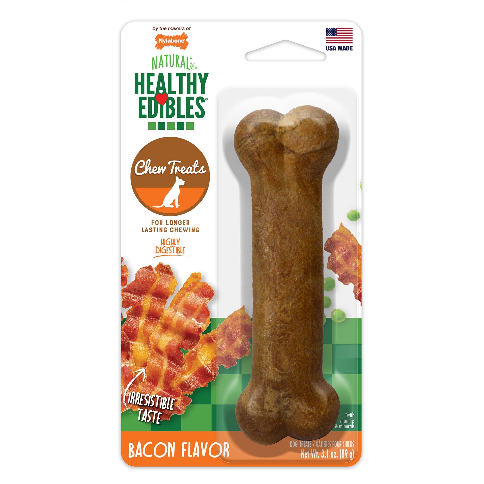 Nylabone Healthy Edibles Natural Chew Dog Biscuits Treats - Bacon - Wolf