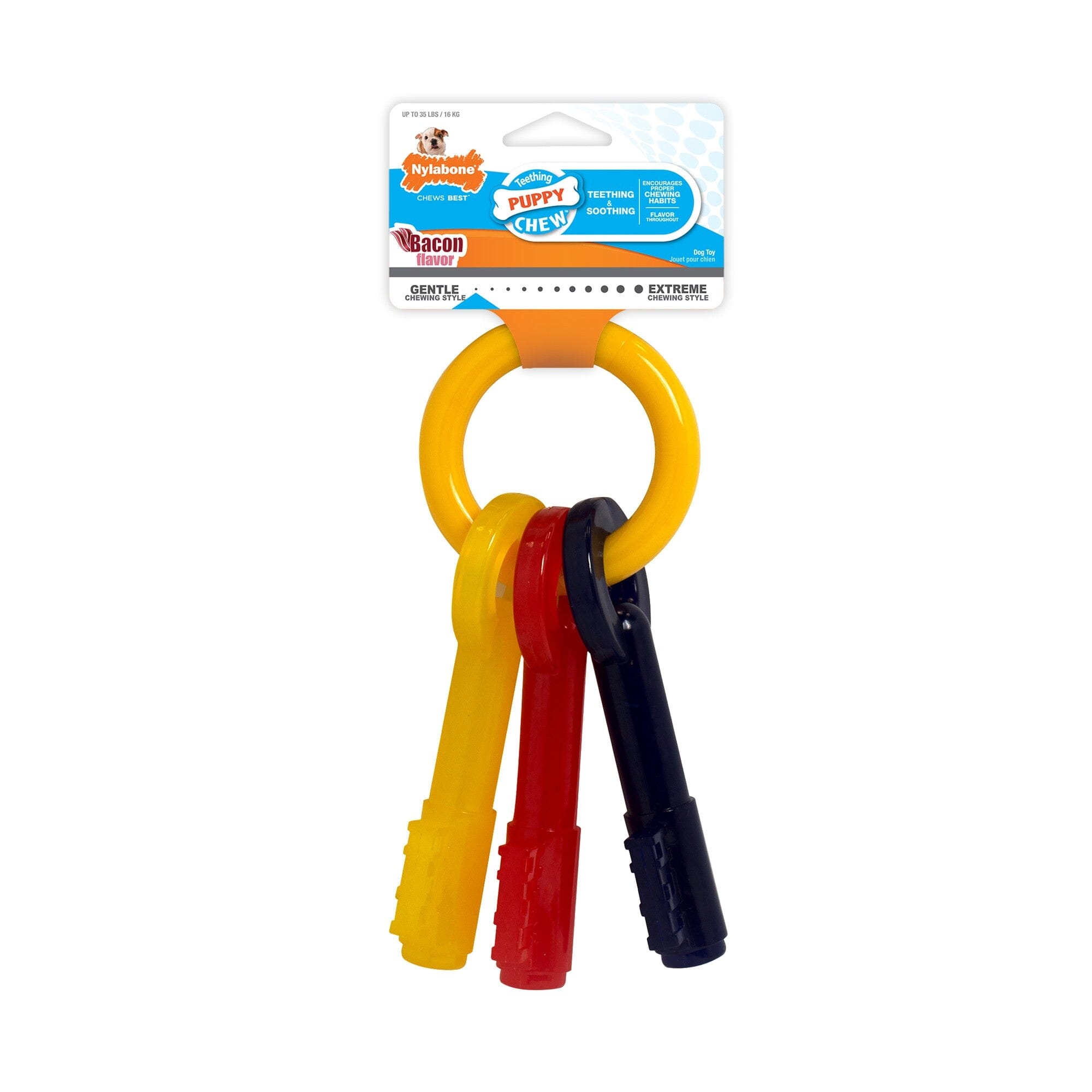 Nylabone Keys and Ring Teething Puppy Bacon Flavored Nylon Chew Dog Toy Large
