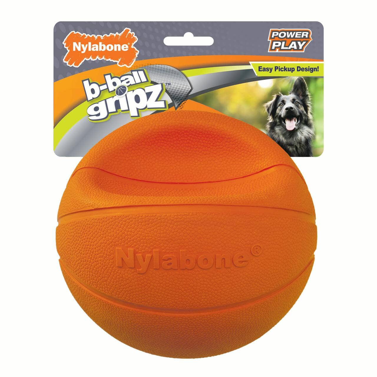 Nylabone Power Play B-Ball Gripz Basketball Interactive Fetch Chew and Squeak Rubber Dog Toy - Orange Large