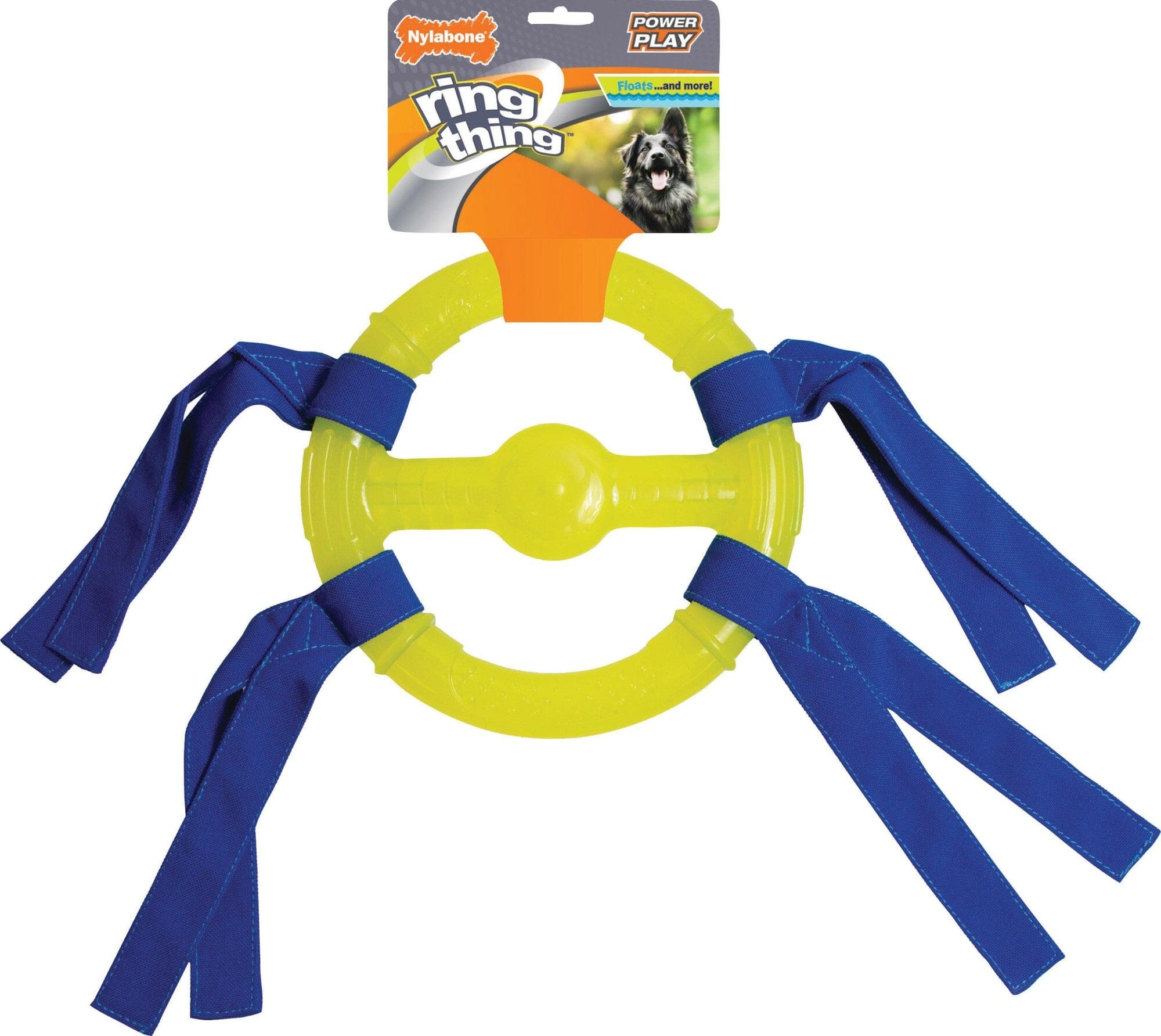 Nylabone Power Play Ring-Thing Tug Fetch and Chew Interactive Nylon and Rubber Dog Toy - Yellow/Blue - Medium/Wolf Default Title
