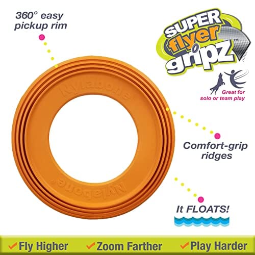 Nylabone Power Play Super Flyer Gripz Disc Interactive Fetch and Floating Rubber Dog Toy   