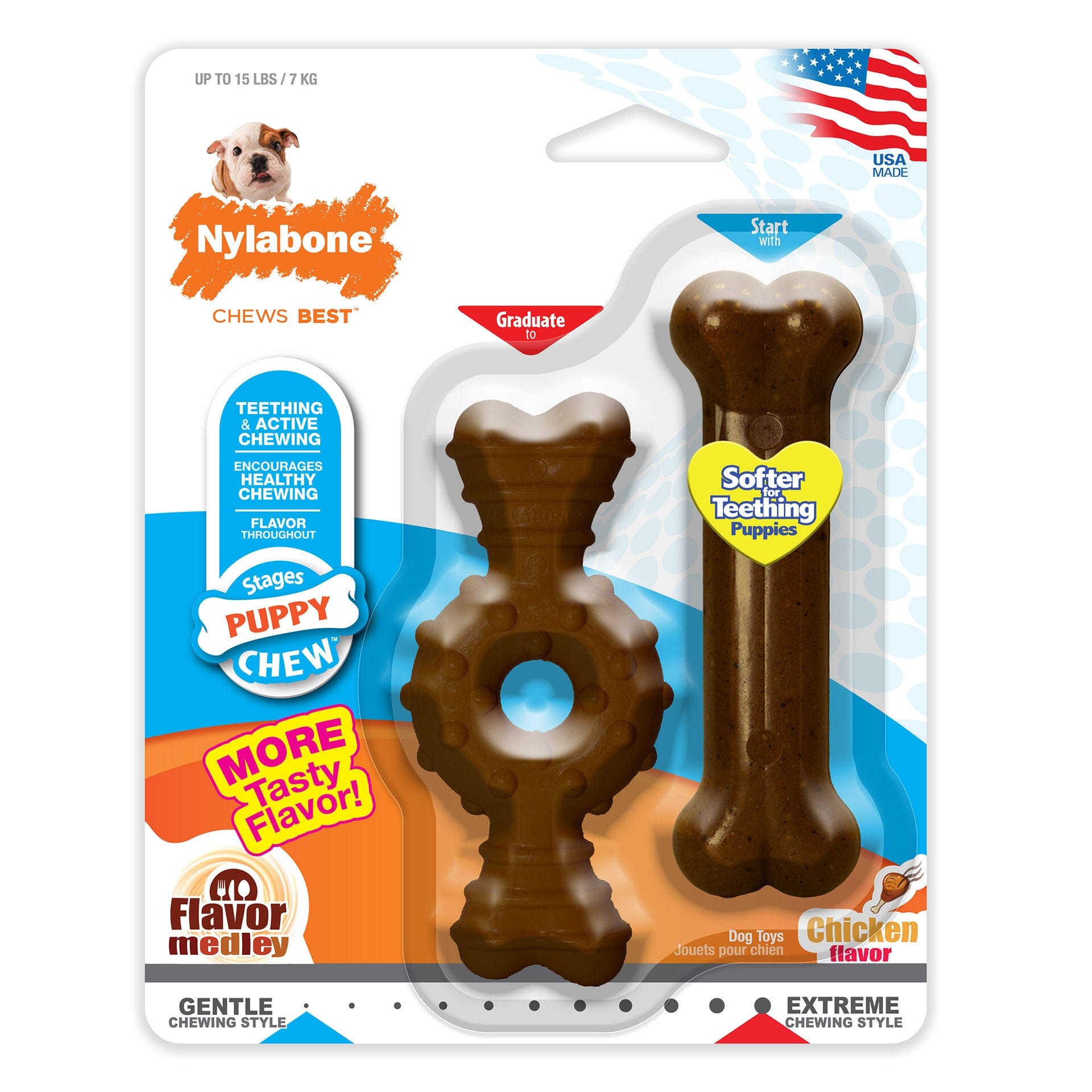 Nylabone Ring and Bone Puppy-Chew Chicken and Medley Flavor Teething Puppy Nylon Chew Dog Toy - 2 Pack Extra Small/Petite