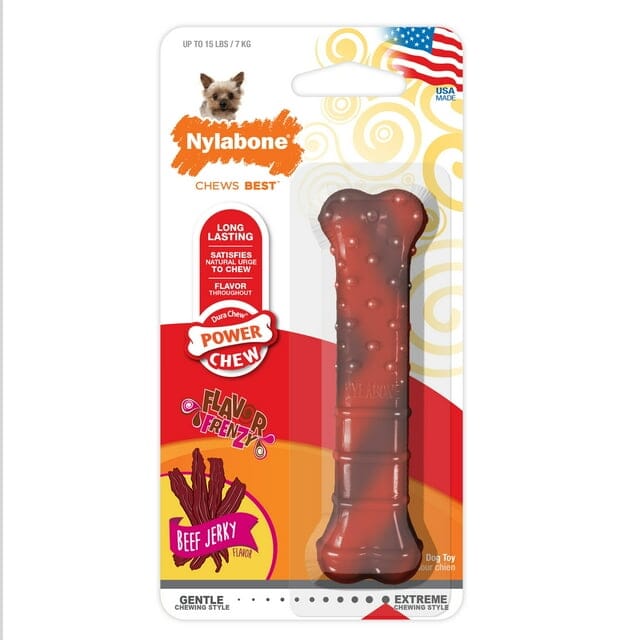 Nylabone Textured-Bone Durable Power-Chew Flavor Frenzy Beef Jerky Flavor Nylon Chew Dog Toy Extra Small/Petite