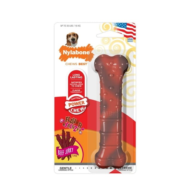 Nylabone Textured-Bone Durable Power-Chew Flavor Frenzy Beef Jerky Flavor Nylon Chew Dog Toy Medium/Wolf