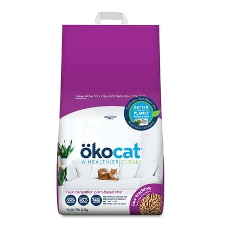 Okocat Low-Tracking Less Mess Unscented Clumping Mini-Pellet Wood Cat Litter 14 Pounds