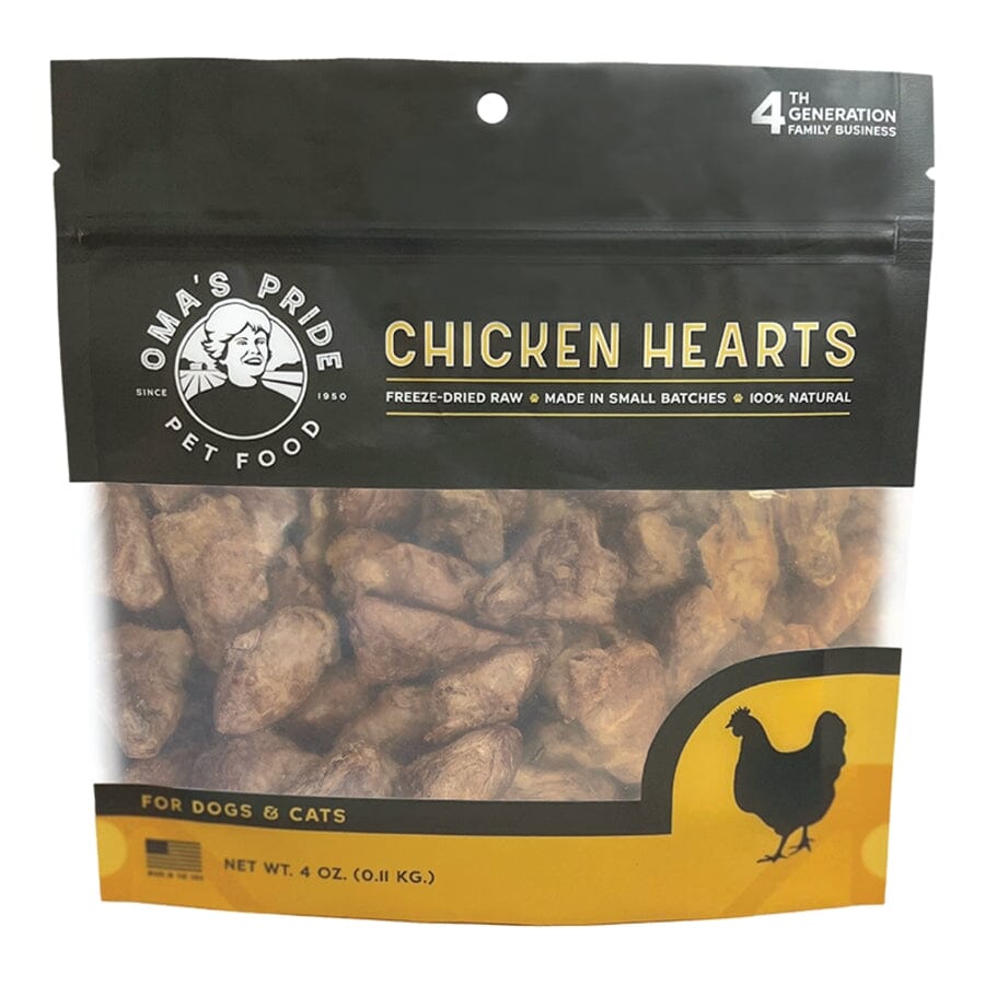 Omas Pride Chicken Hearts Freeze-Dried Natural Cat and Dog Chews - 4 Oz