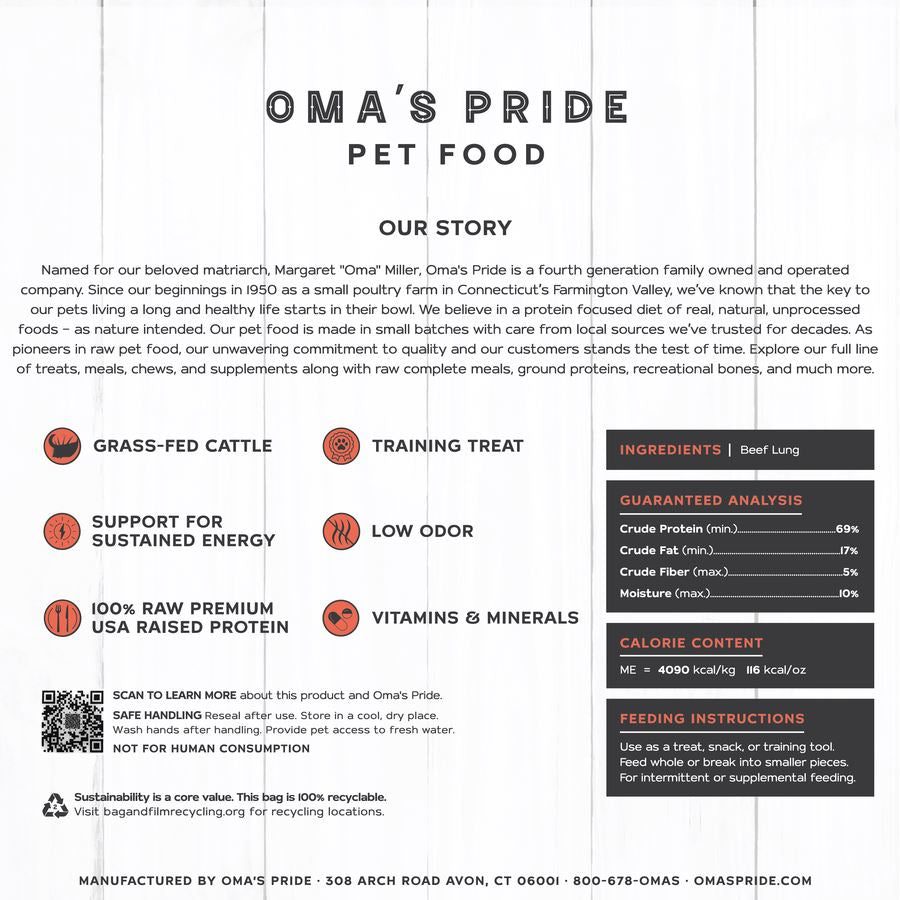 Omas Pride Dehydrated Beef Lung Freeze-Dried Natural Cat and Dog Chews