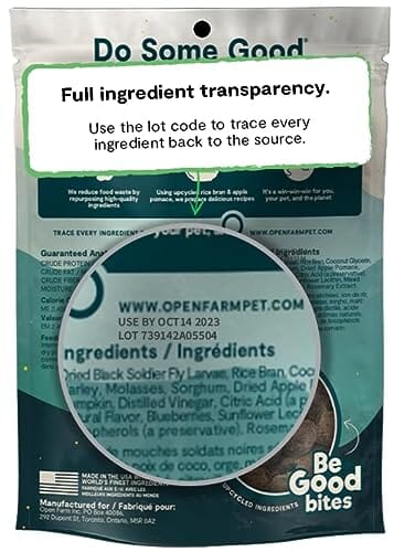 Open Farm Be Good Bites Non-GMO Insect and Wholesome Grains Dehydrated Soft and Chewy Training Dog Treats - 6 Oz