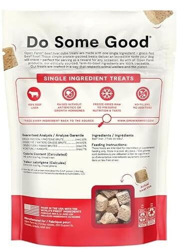 Open Farm Cubes Single-Ingredient Grass-Fed Beef Liver Freeze-Dried Raw Dog Treats - 3 Oz