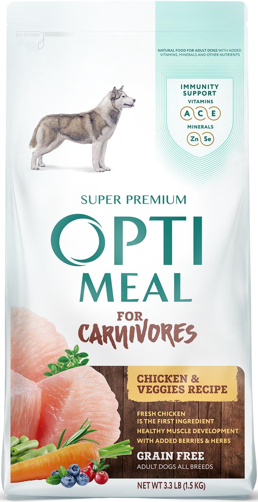 Optimeal for Carnivores Grain Free All Breeds Chicken & Veggies Recipe Adult Dog Dry Food  