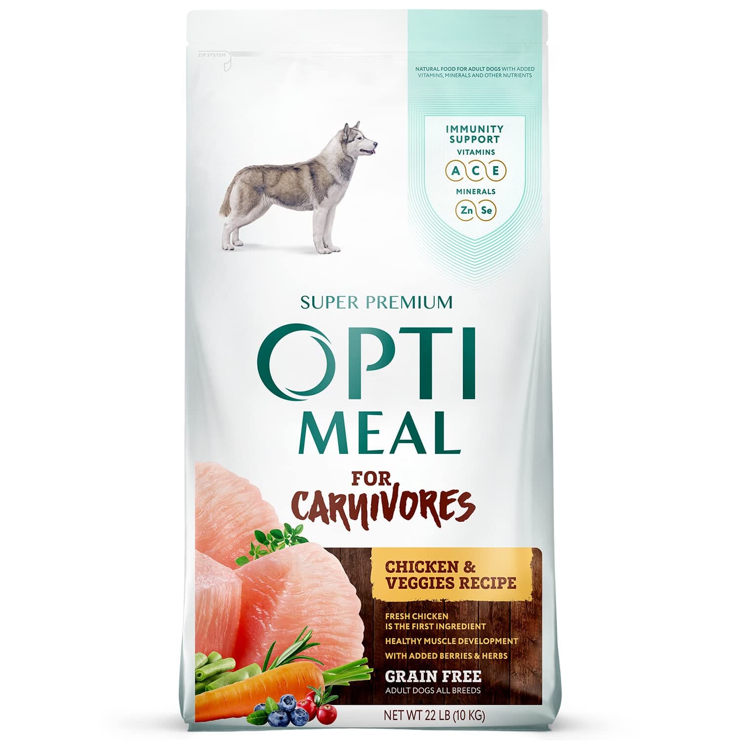 Optimeal for Carnivores Grain Free All Breeds Chicken & Veggies Recipe Adult Dog Dry Food  