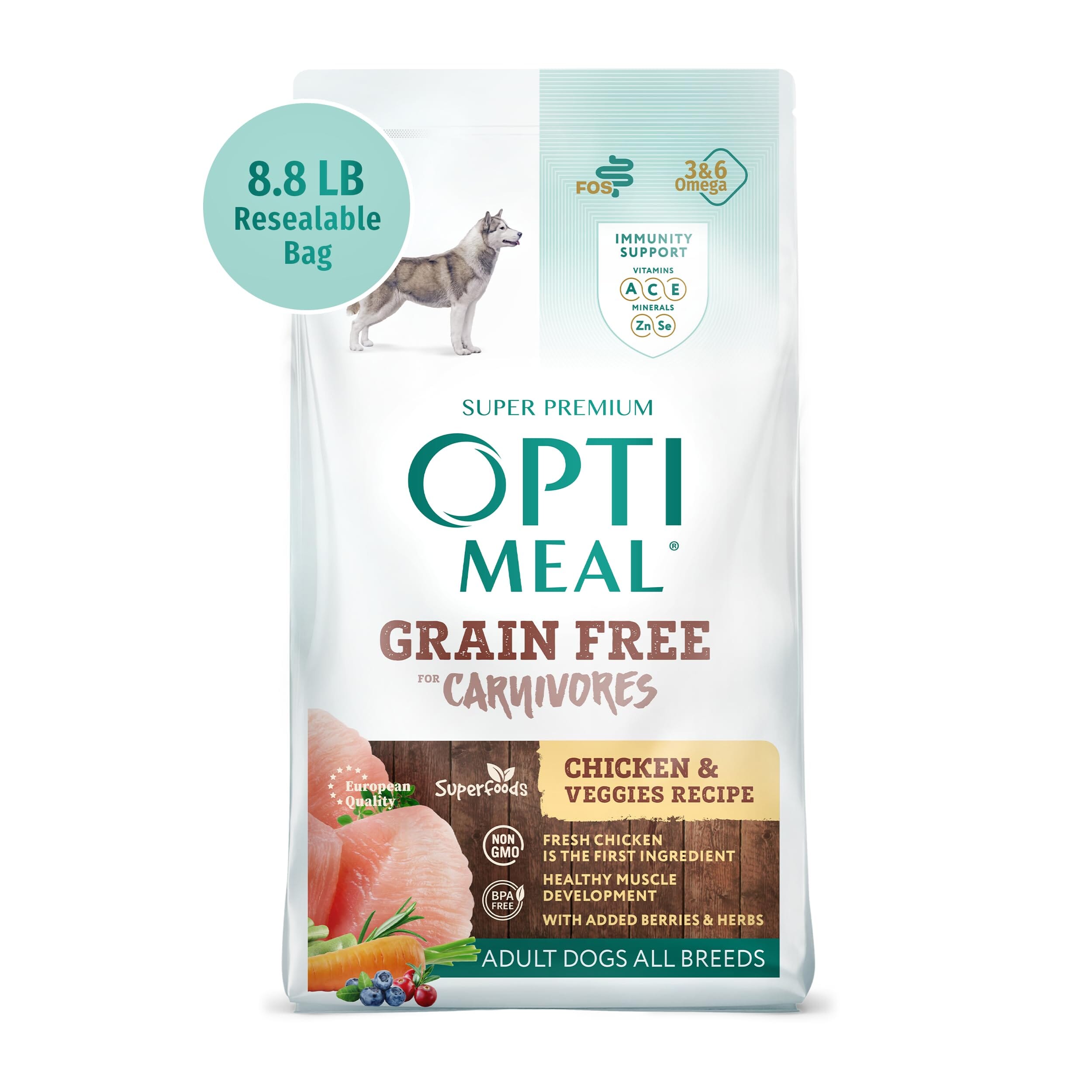 Optimeal for Carnivores Grain Free All Breeds Chicken & Veggies Recipe Adult Dog Dry Food  