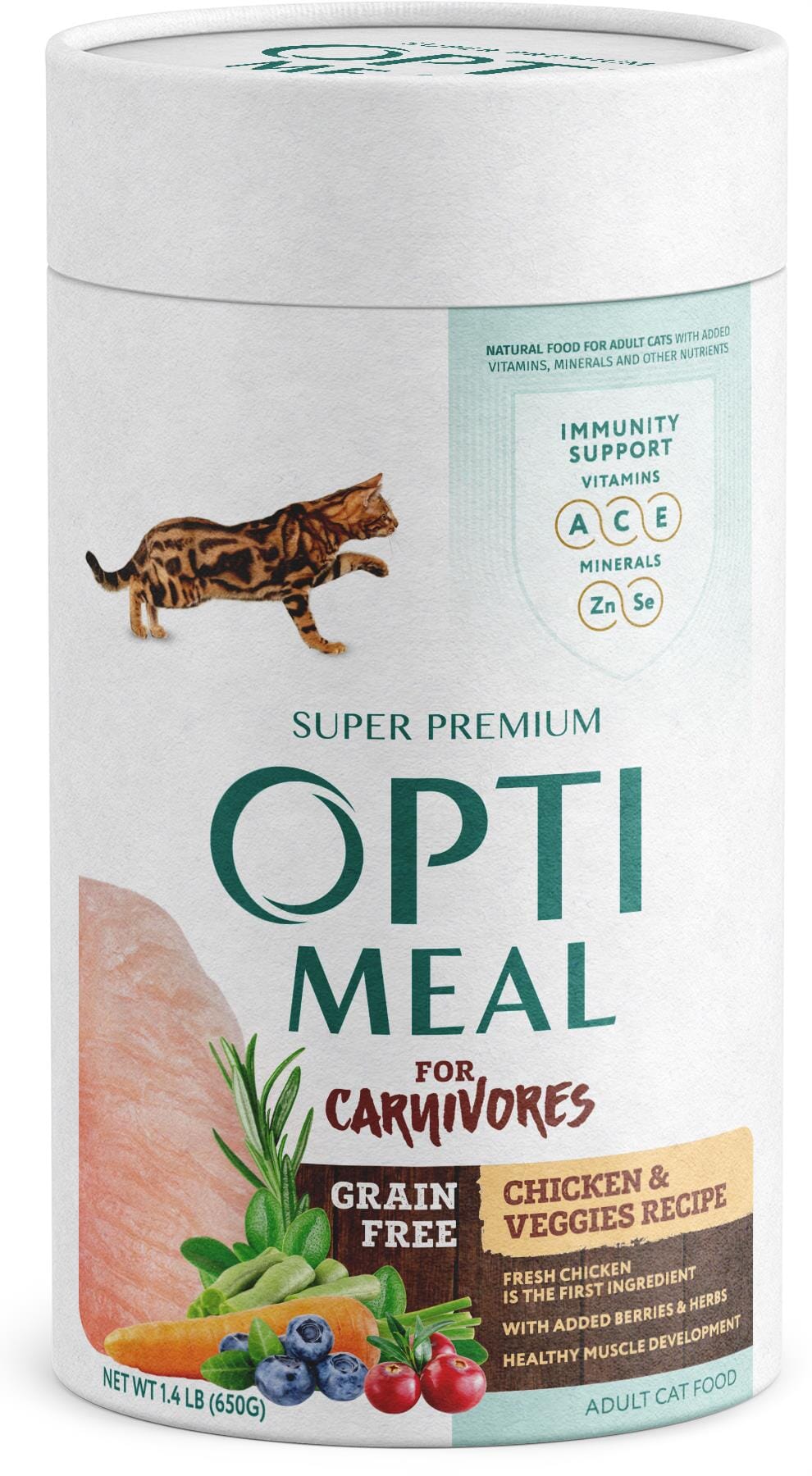 Optimeal for Carnivores Grain Free Chicken & Veggies Recipe Adult Cat Dry Food  