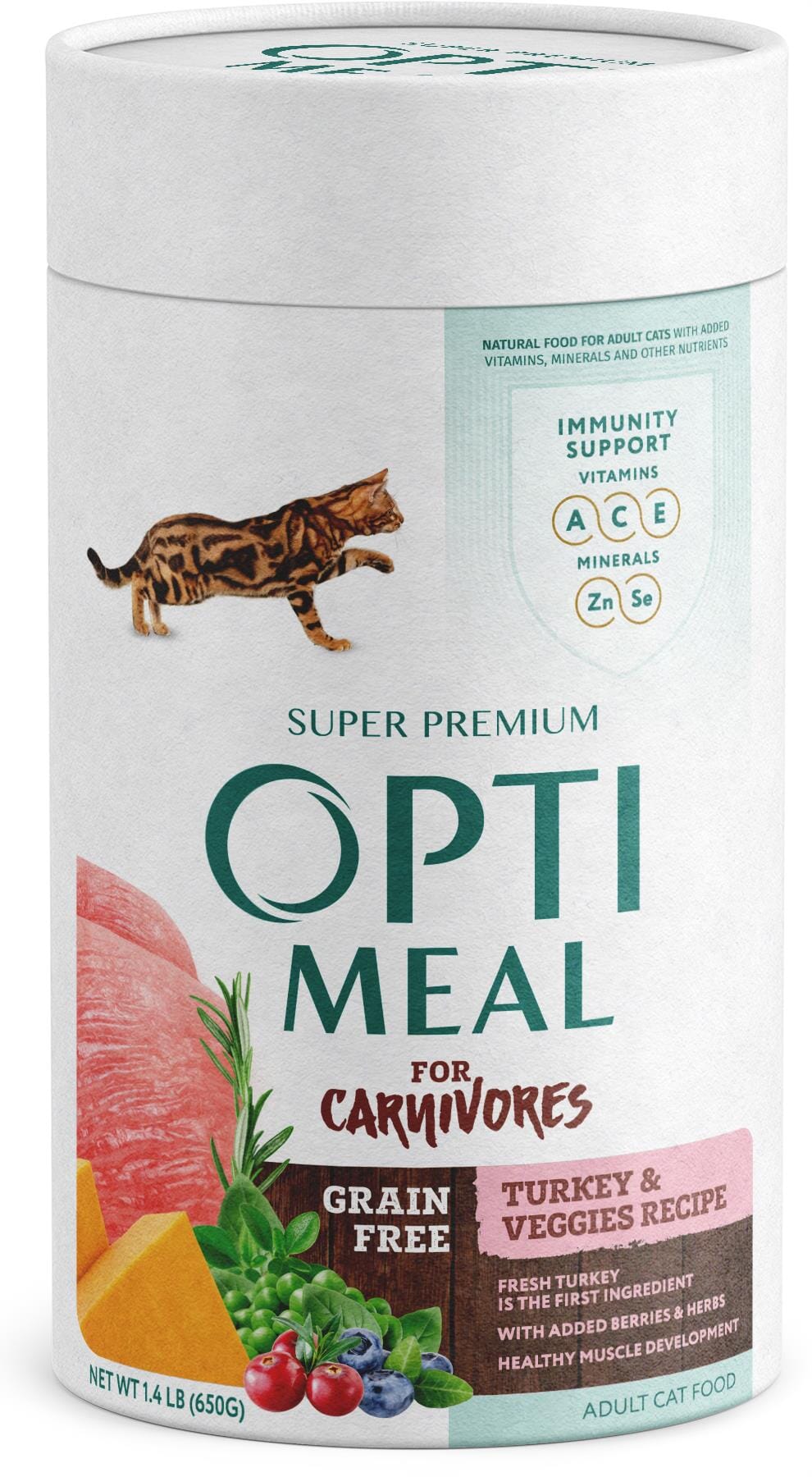 Optimeal for Carnivores Grain Free Turkey & Veggies Recipe Adult Cat Dry Food  