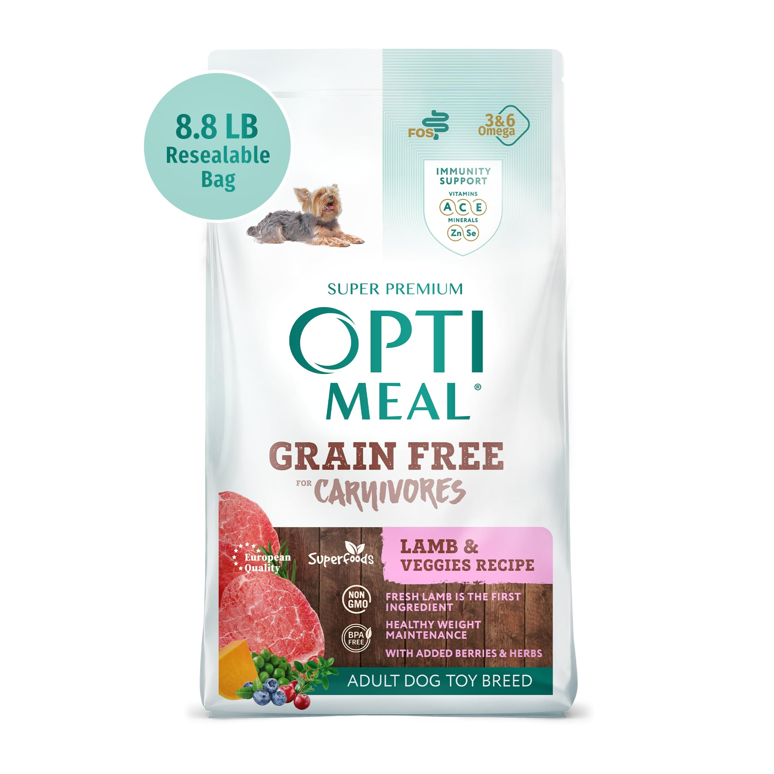 Optimeal for Carnivores Toy Breed Grain Free Weight Management Lamb & Veggies Recipe Adult Dog Dry Food  