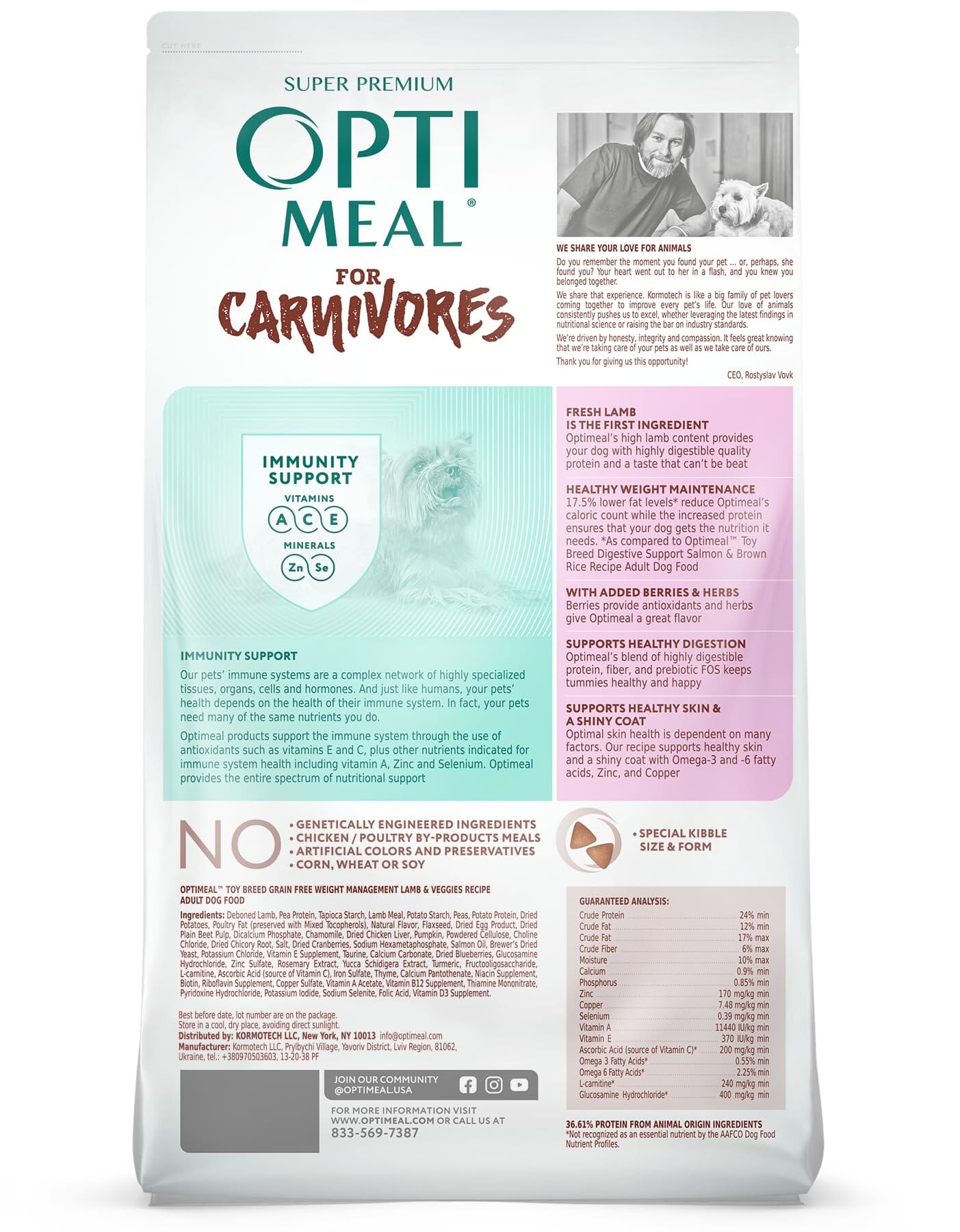 Optimeal for Carnivores Toy Breed Grain Free Weight Management Lamb & Veggies Recipe Adult Dog Dry Food  